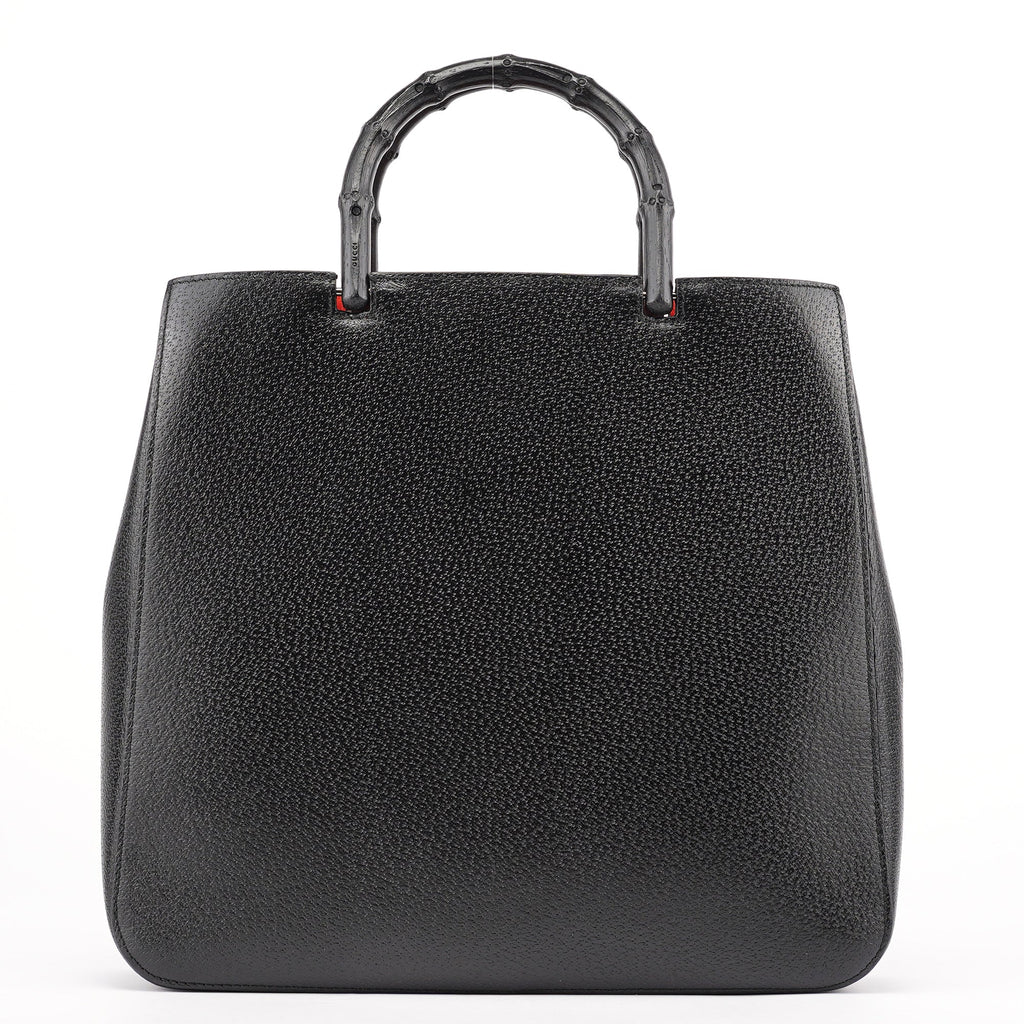 Black Leather Bamboo Tote Bag
