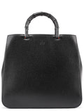 Black Leather Bamboo Tote Bag
