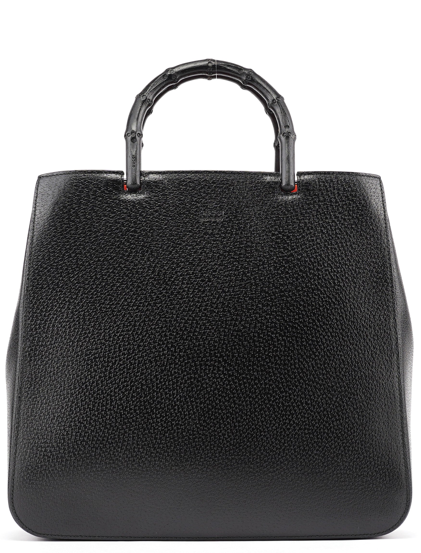 Black Leather Bamboo Tote Bag