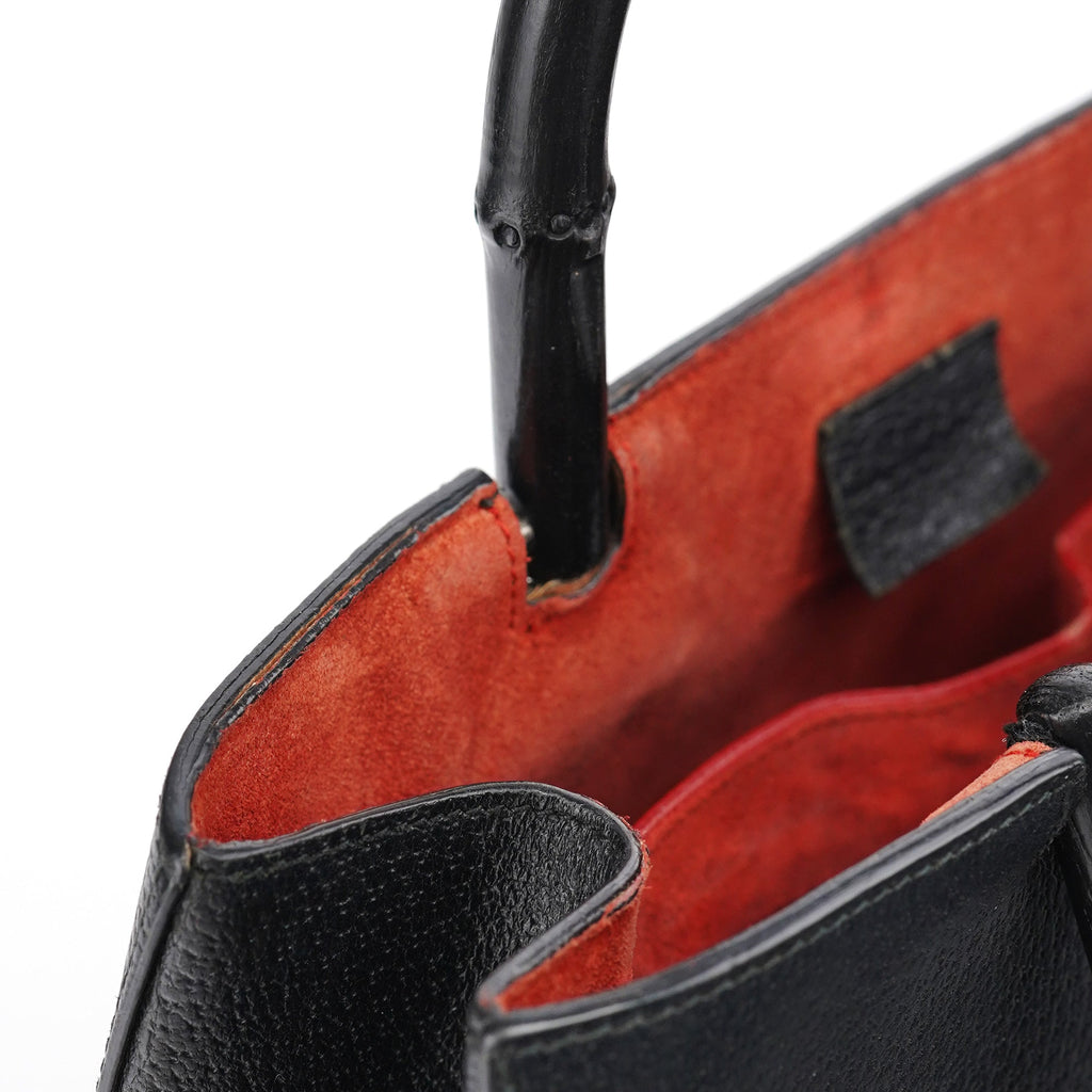 Black Leather Bamboo Tote Bag