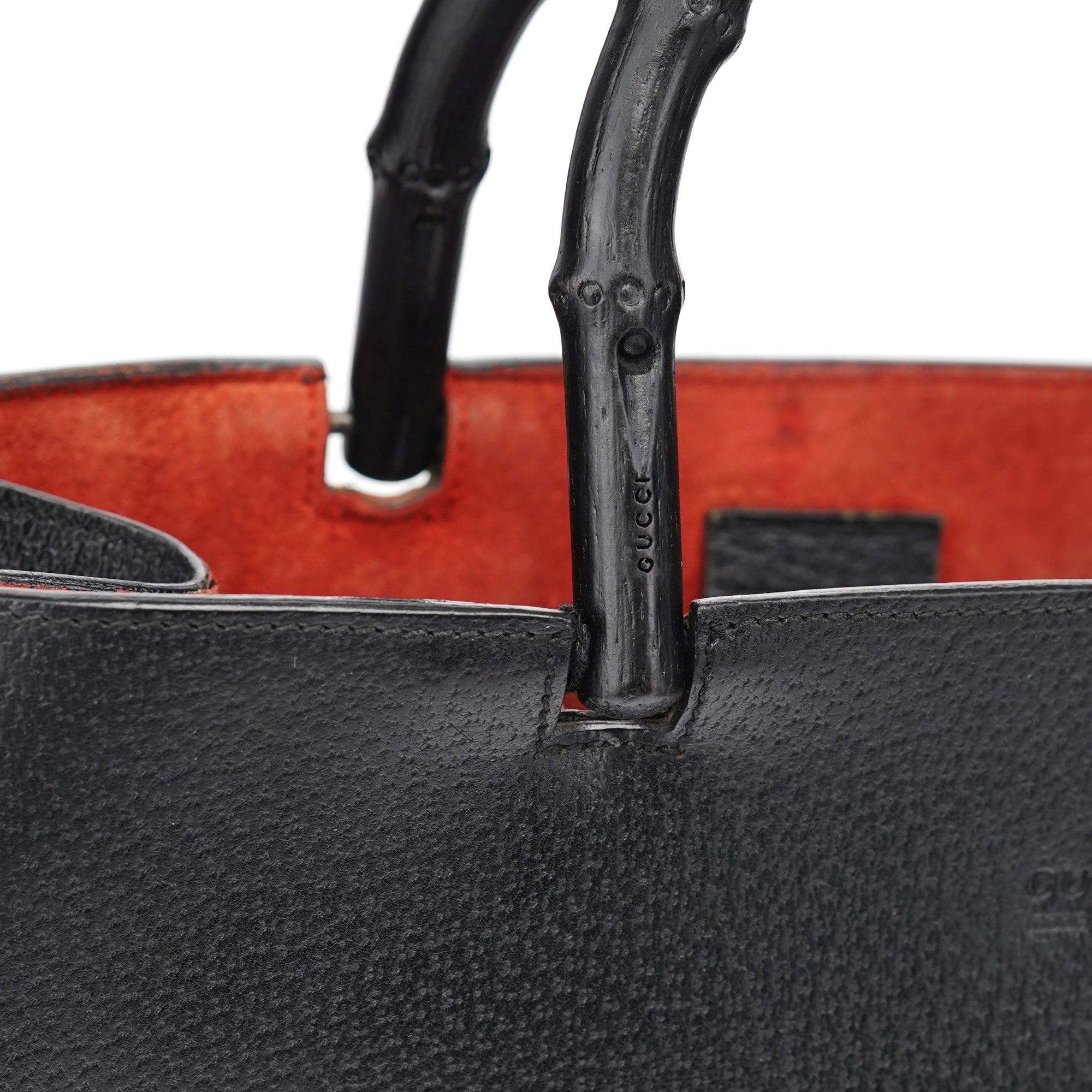 Black Leather Bamboo Tote Bag