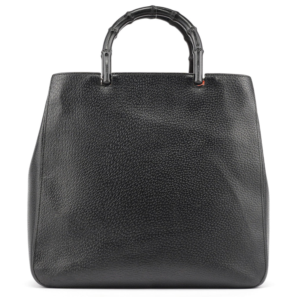 Black Leather Bamboo Tote Bag