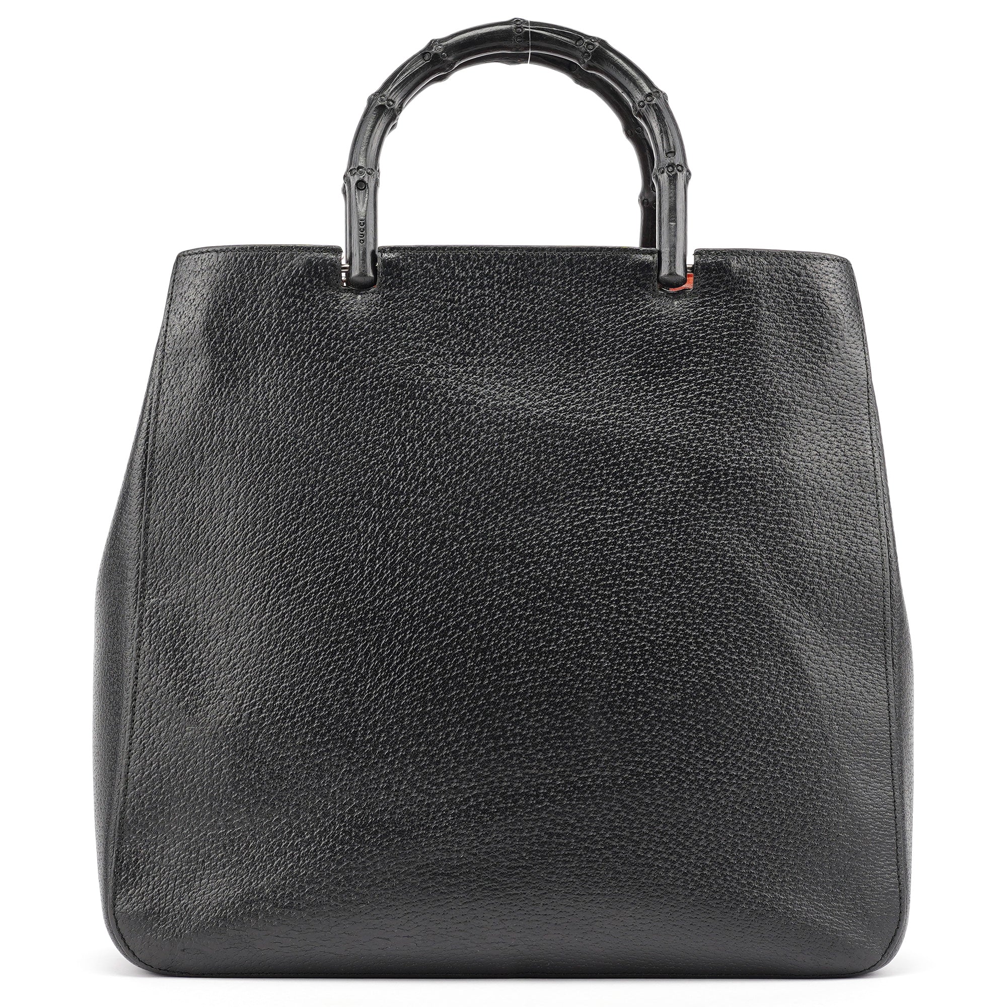 Black Leather Bamboo Tote Bag