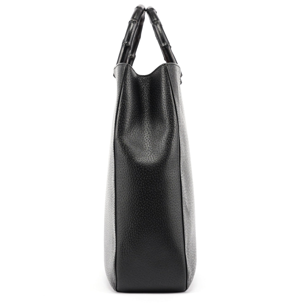 Black Leather Bamboo Tote Bag