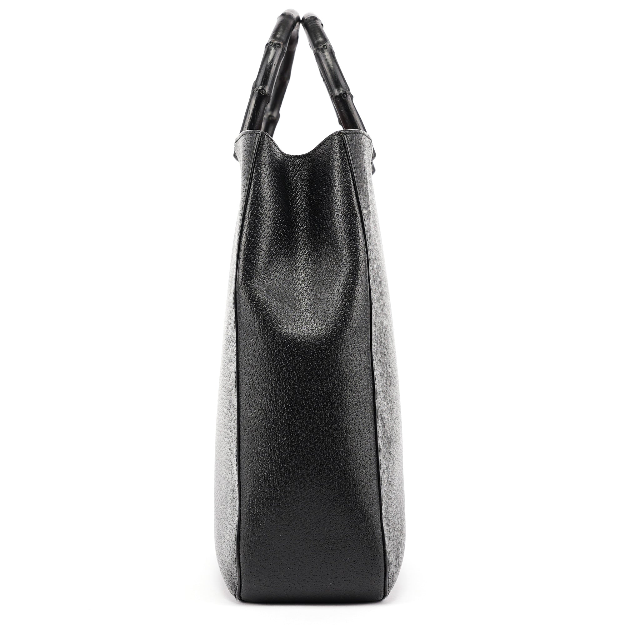 Black Leather Bamboo Tote Bag