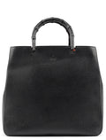 Black Leather Bamboo Tote Bag