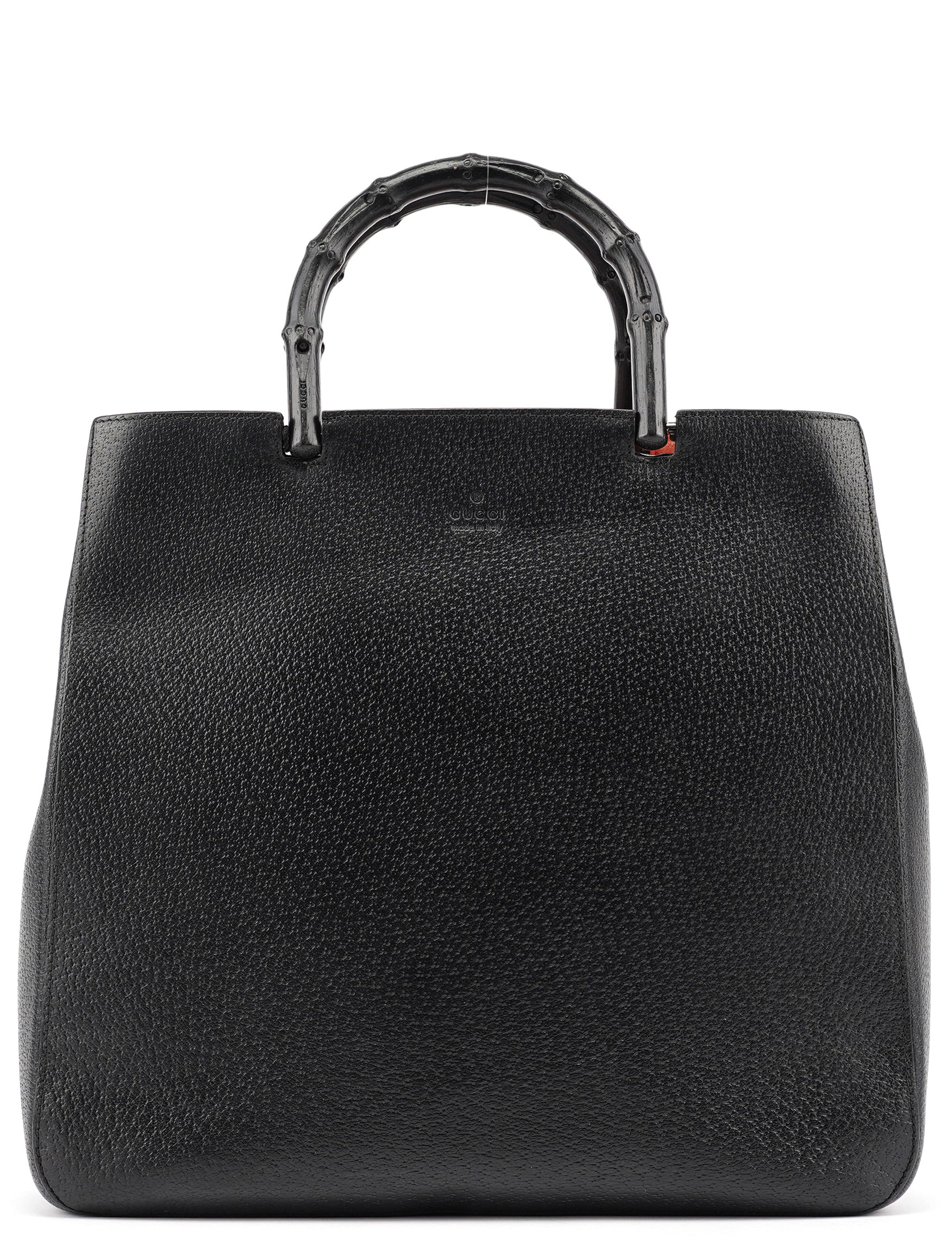 Black Leather Bamboo Tote Bag