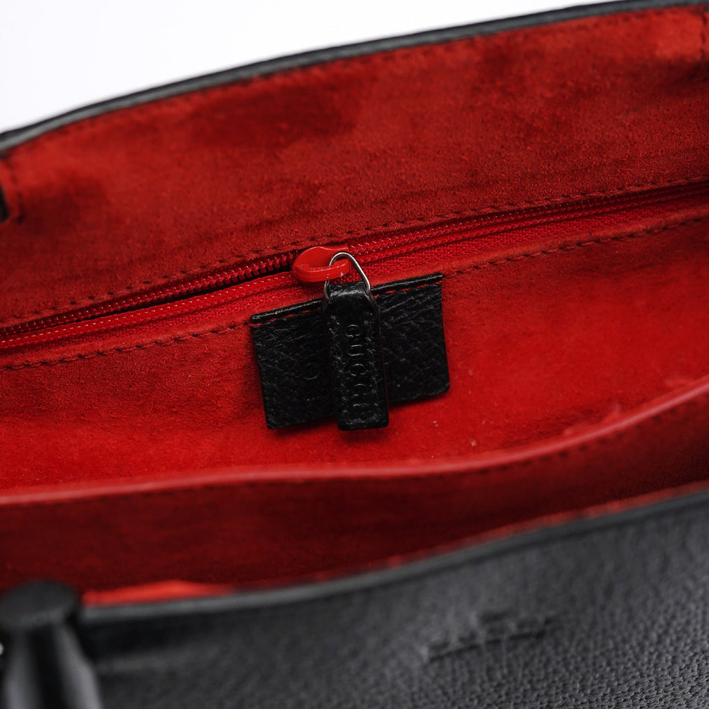 Black Leather Bamboo Tote Bag