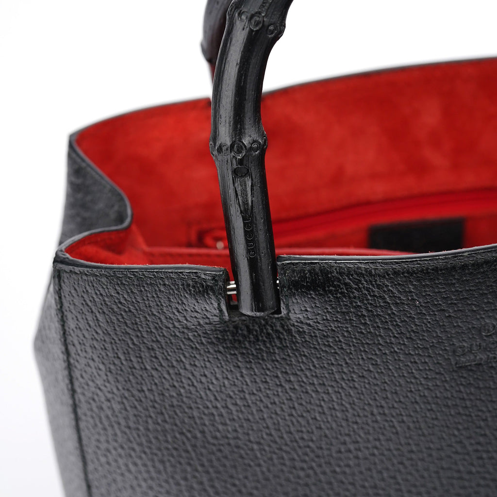 Black Leather Bamboo Tote Bag