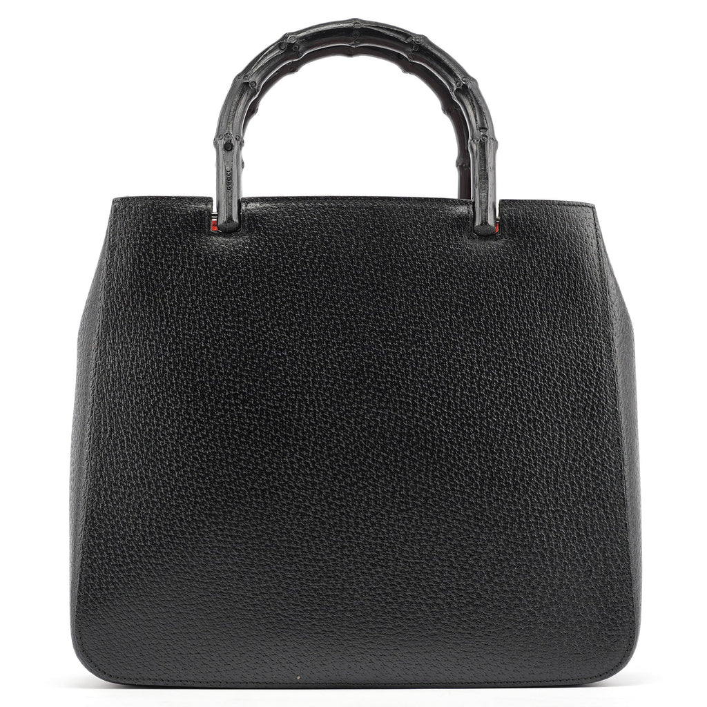 Black Leather Bamboo Tote Bag