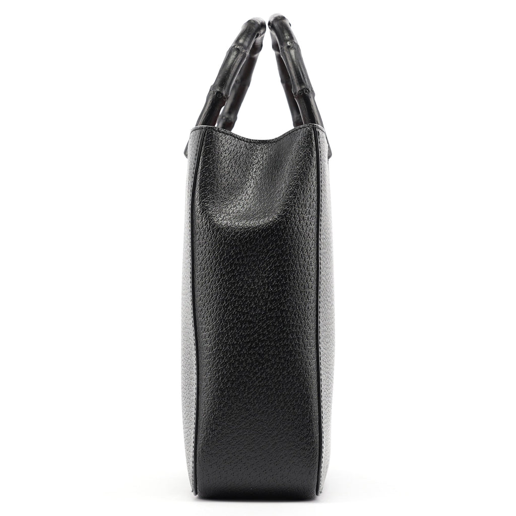 Black Leather Bamboo Tote Bag