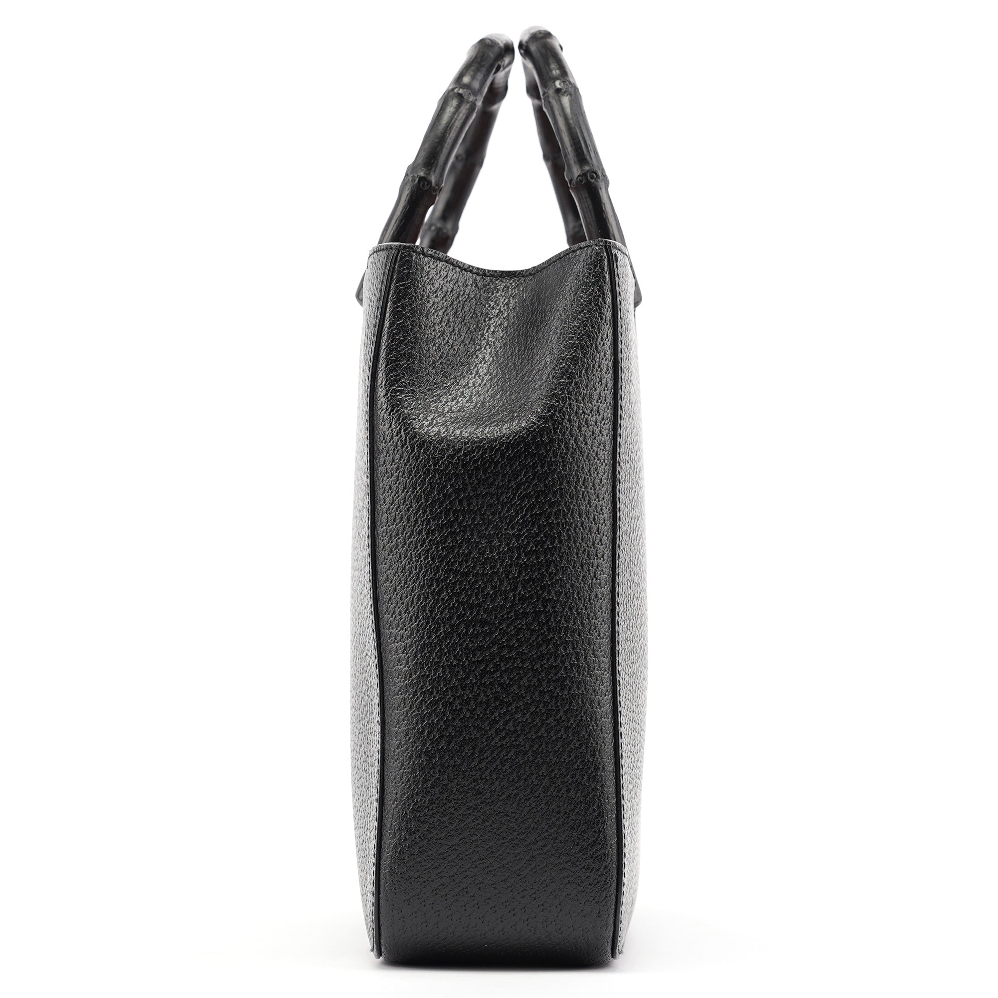 Black Leather Bamboo Tote Bag