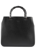 Black Leather Bamboo Tote Bag