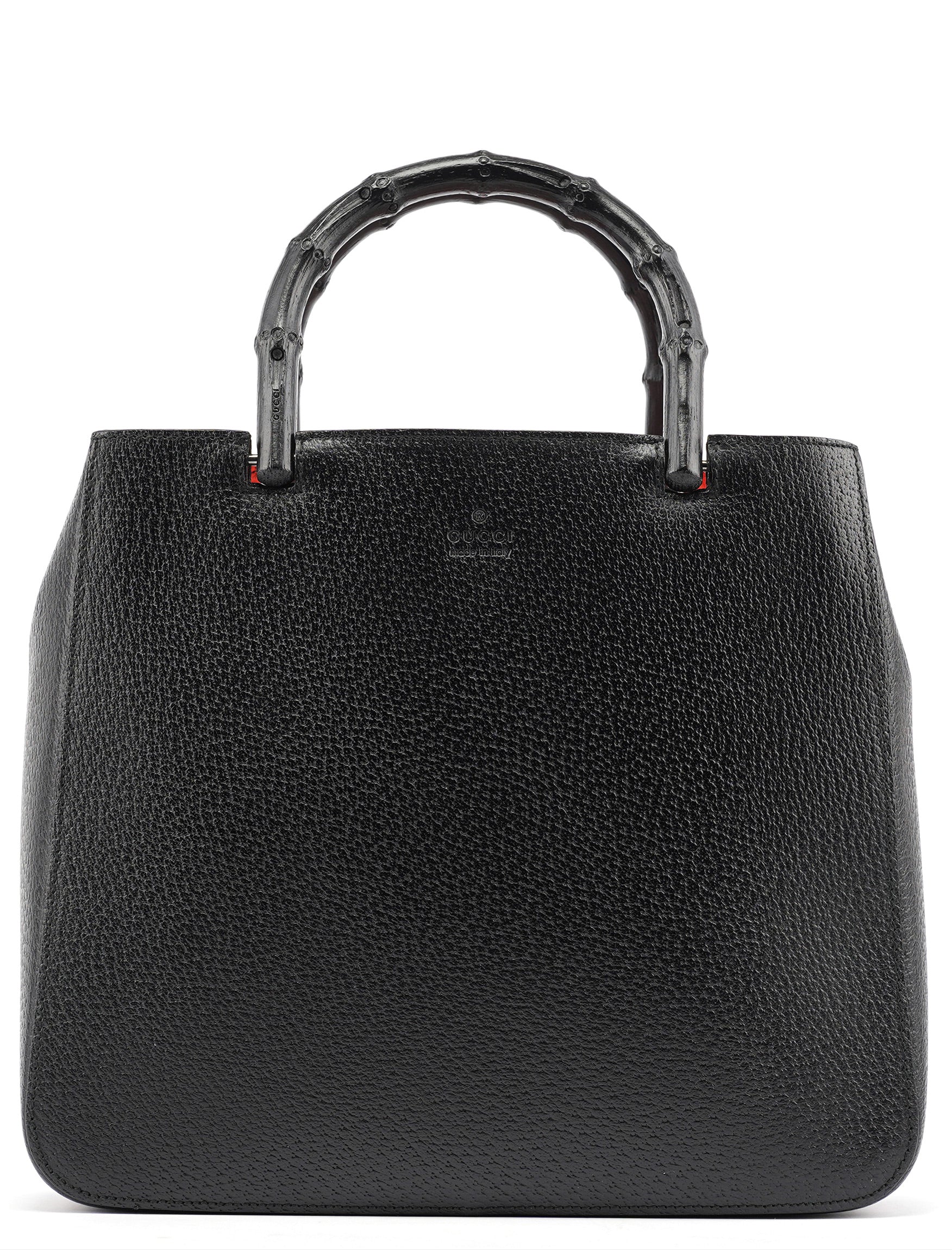 Black Leather Bamboo Tote Bag