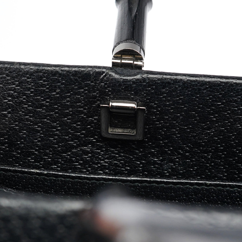 Black Leather Bamboo Tote Bag