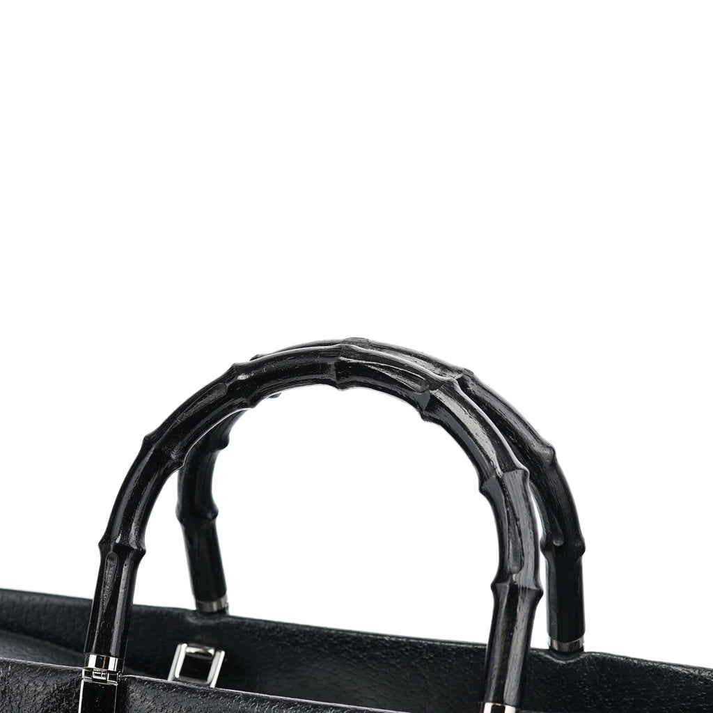 Black Leather Bamboo Tote Bag