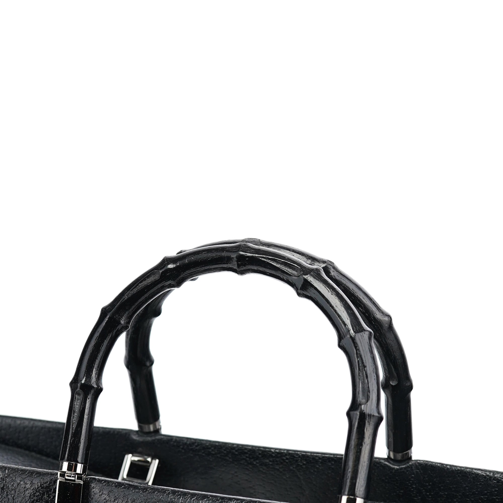 Black Leather Bamboo Tote Bag