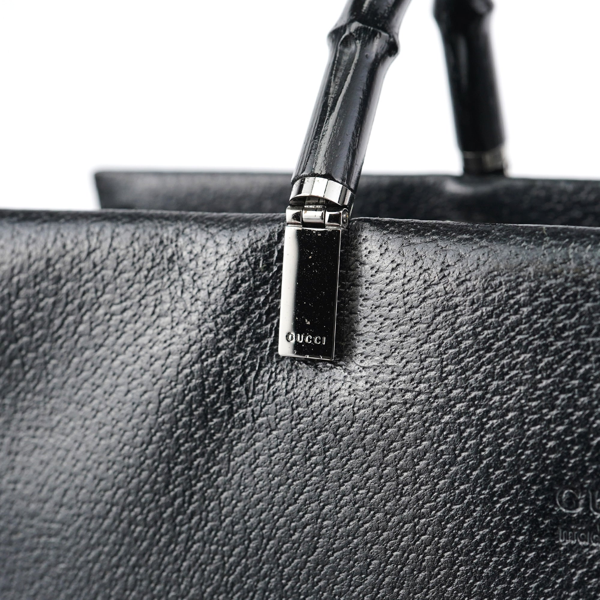 Black Leather Bamboo Tote Bag