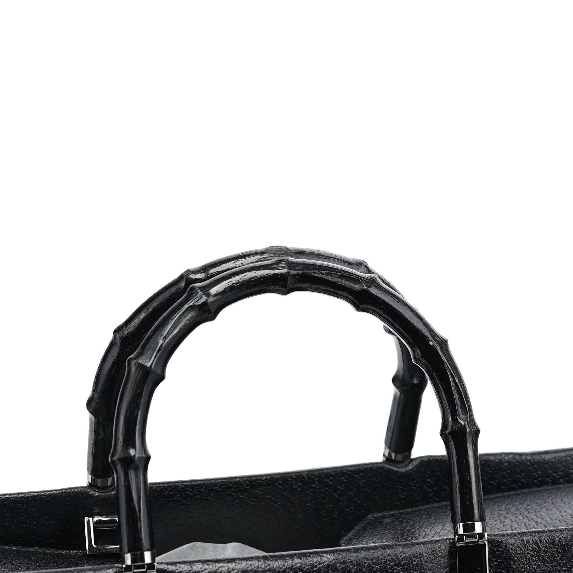 Black Leather Bamboo Tote Bag
