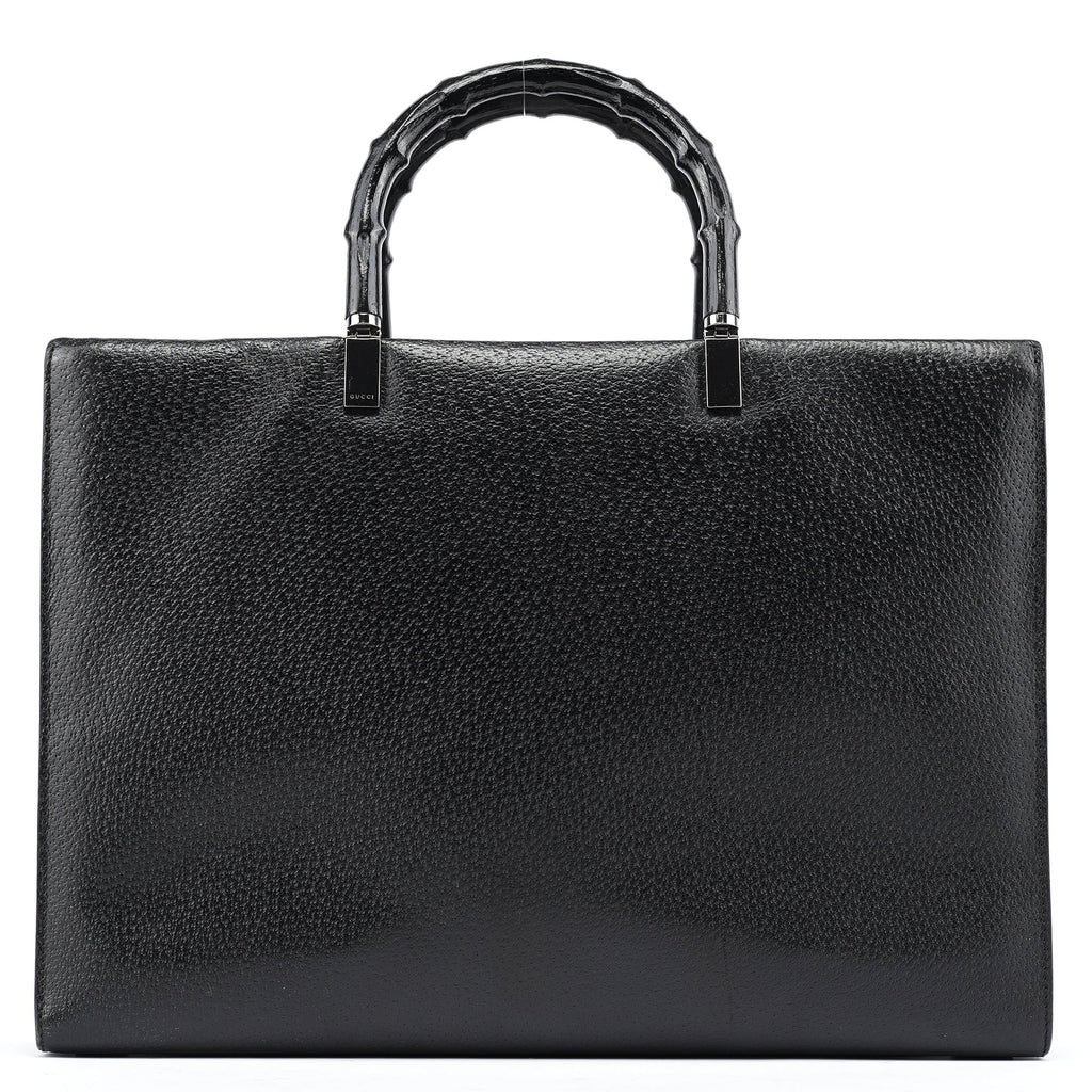 Black Leather Bamboo Tote Bag