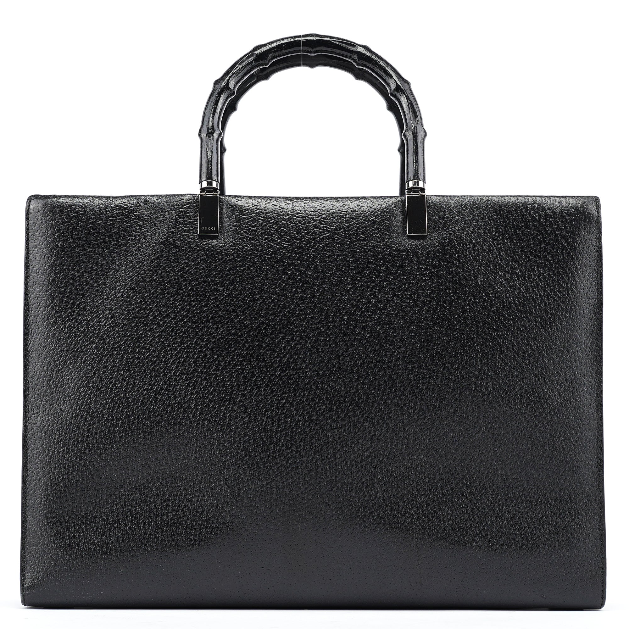Black Leather Bamboo Tote Bag