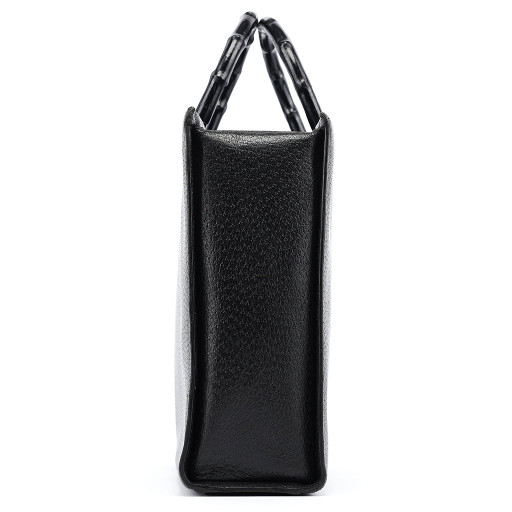 Black Leather Bamboo Tote Bag