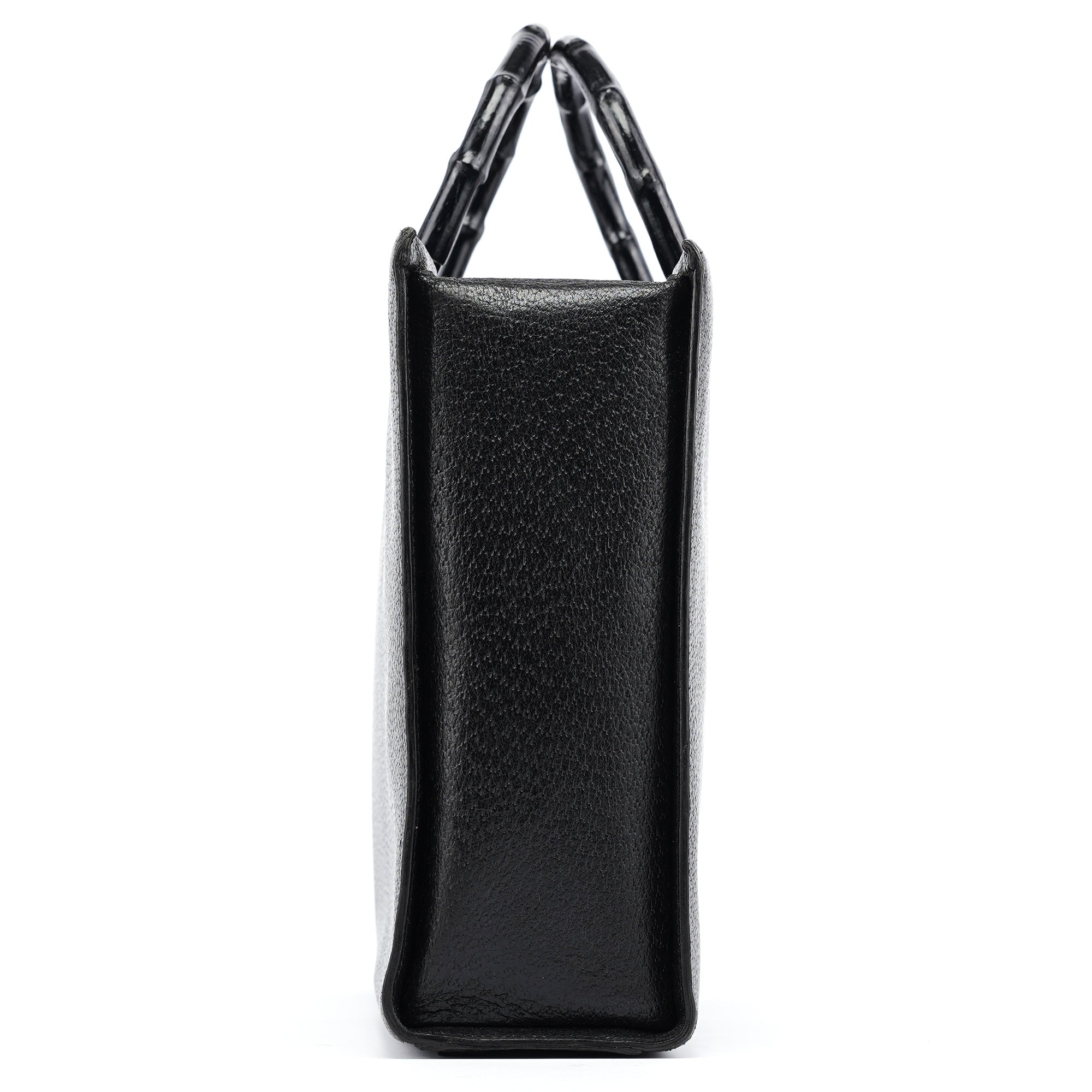 Black Leather Bamboo Tote Bag