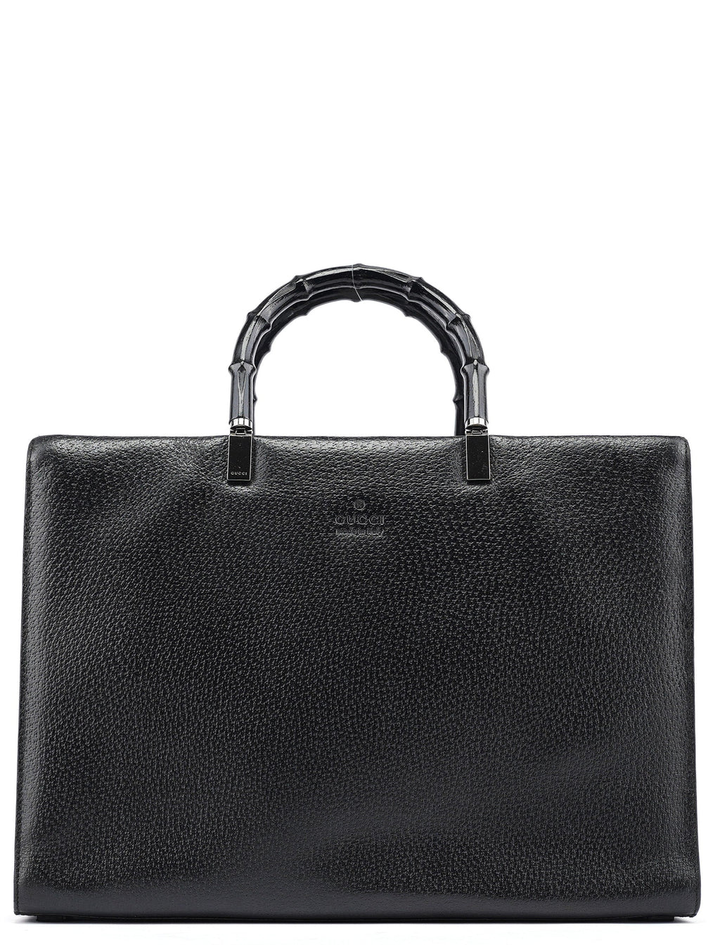 Black Leather Bamboo Tote Bag