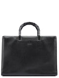 Black Leather Bamboo Tote Bag
