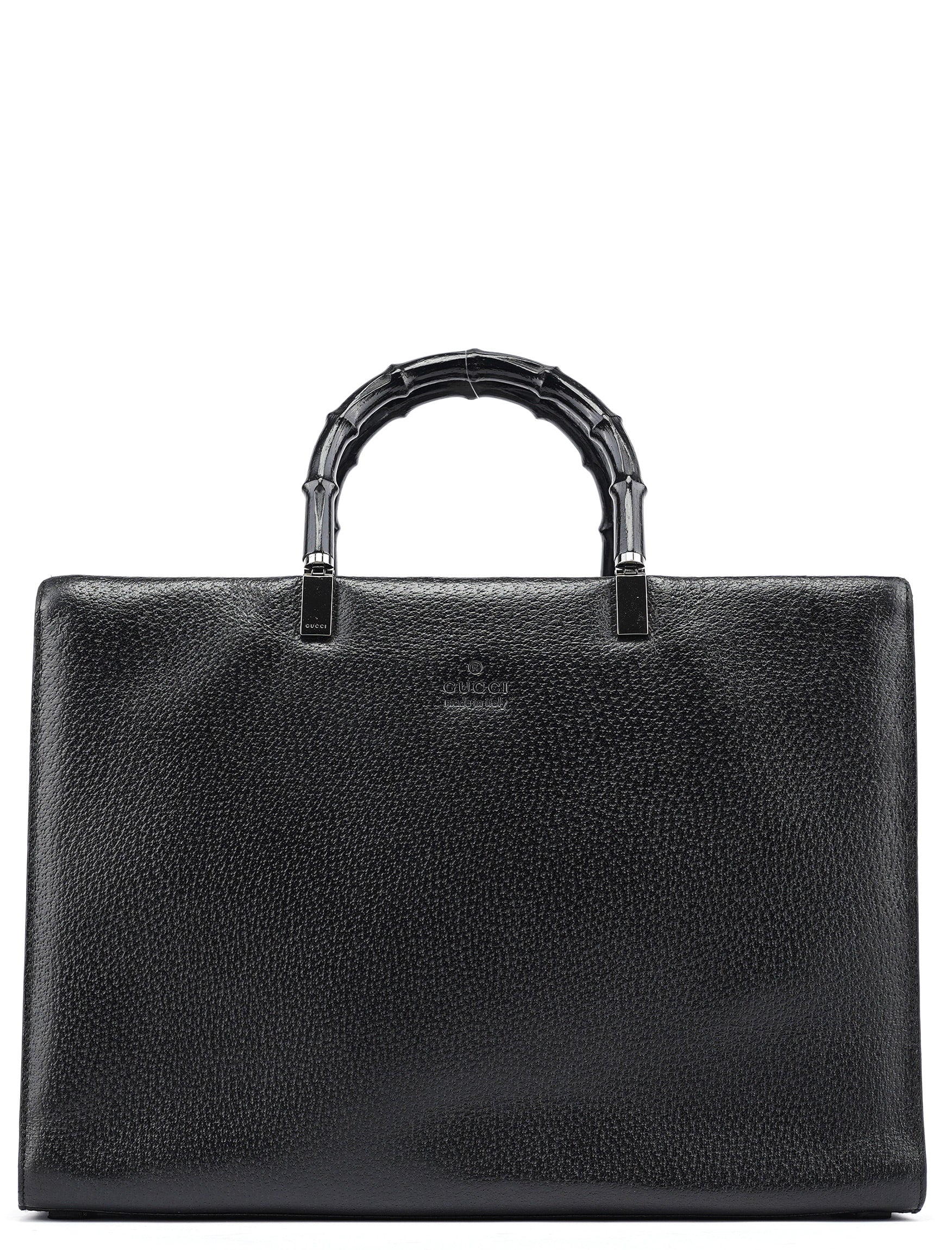 Black Leather Bamboo Tote Bag