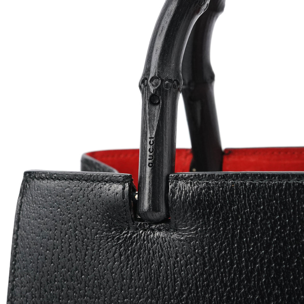 Black Leather Bamboo Tote Bag
