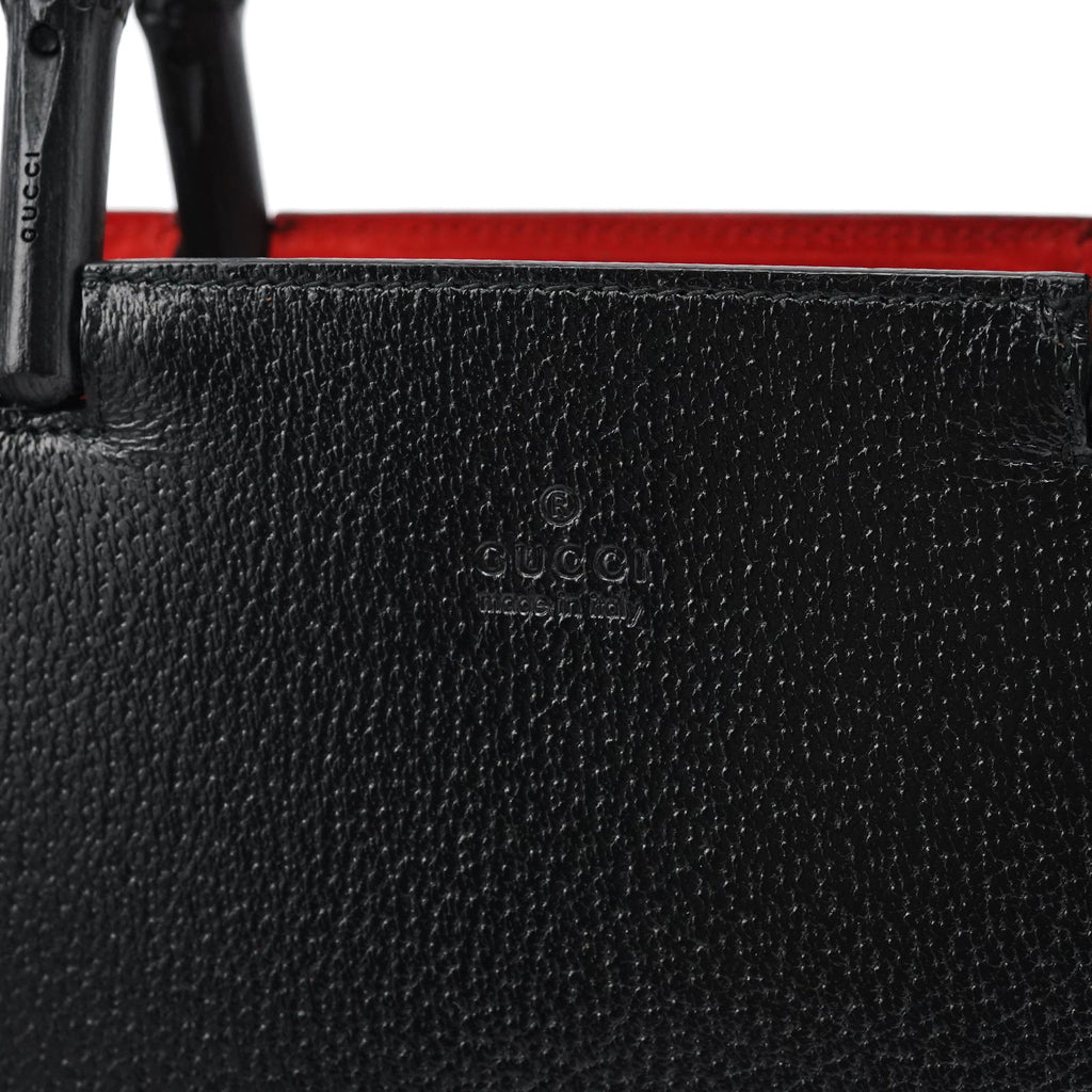 Black Leather Bamboo Tote Bag