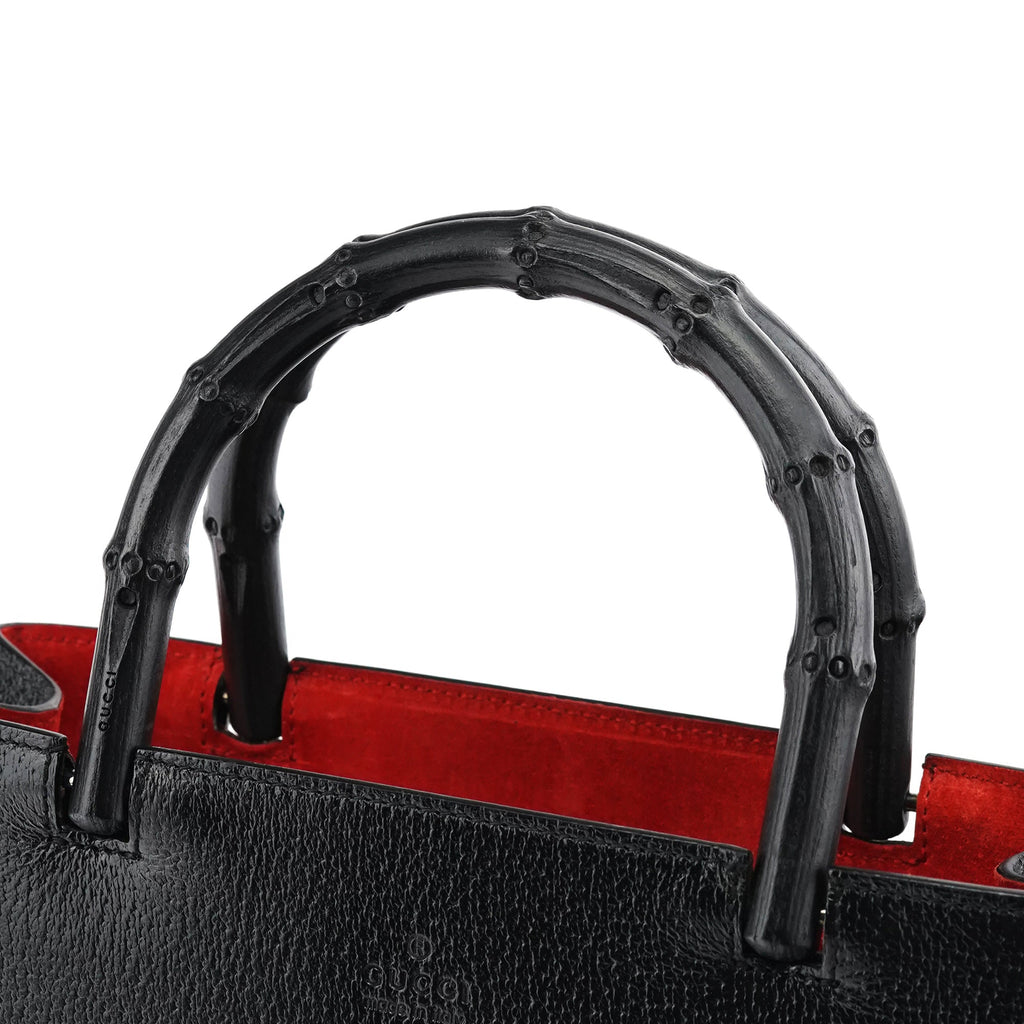 Black Leather Bamboo Tote Bag