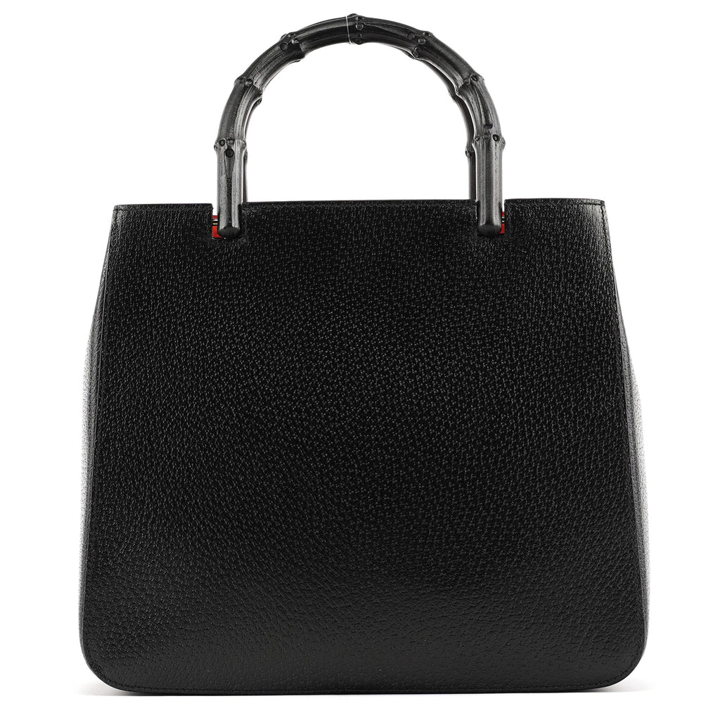 Black Leather Bamboo Tote Bag