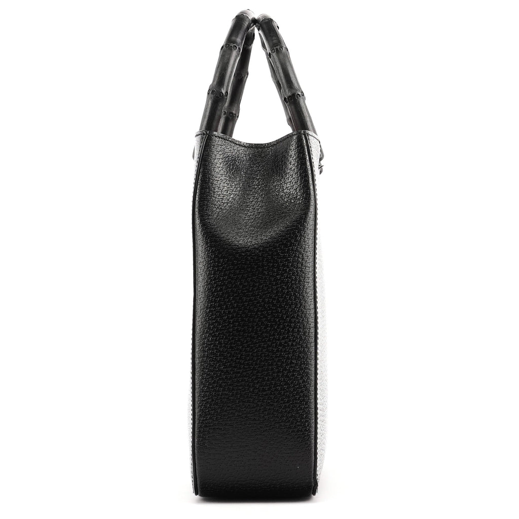 Black Leather Bamboo Tote Bag