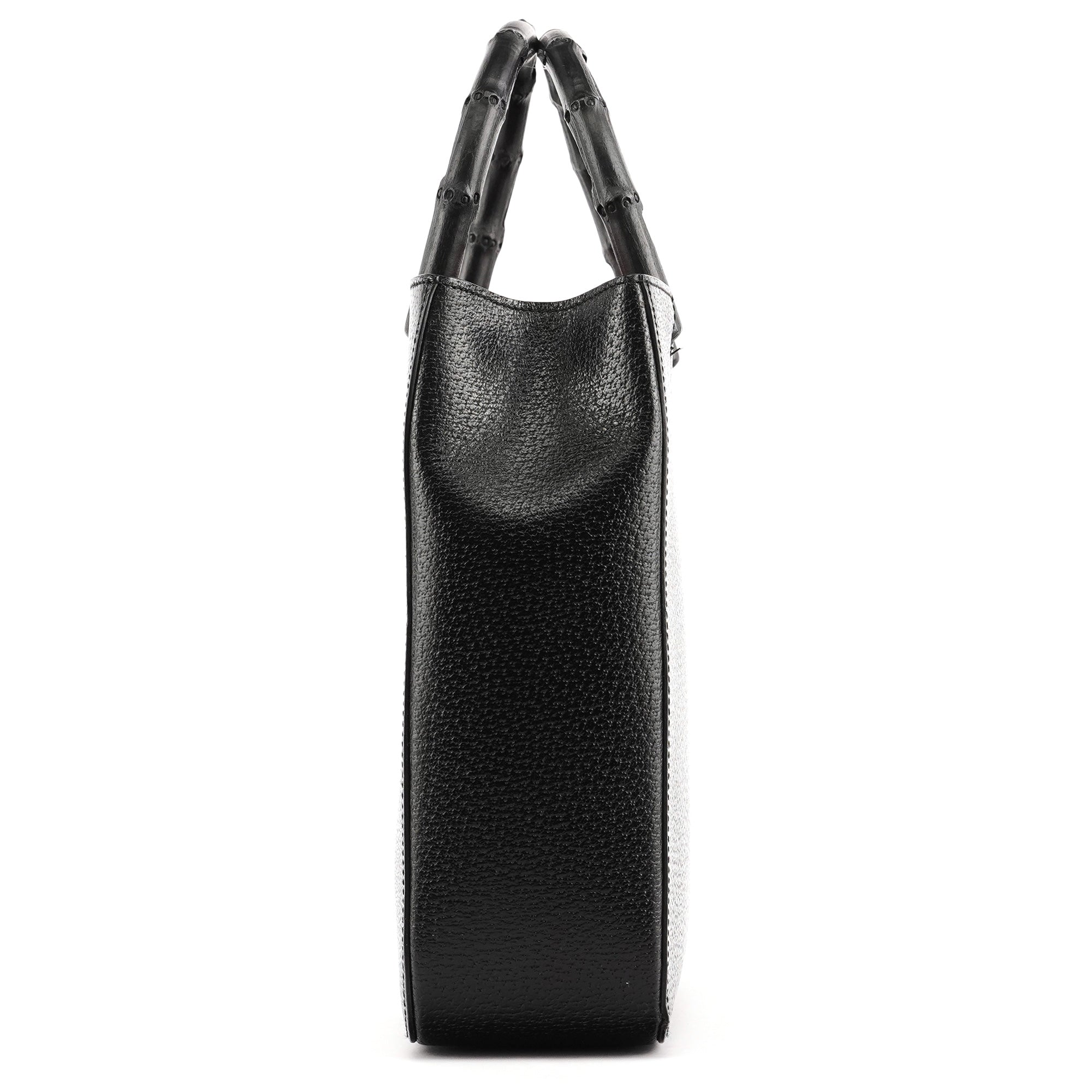 Black Leather Bamboo Tote Bag
