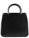 Black Leather Bamboo Tote Bag