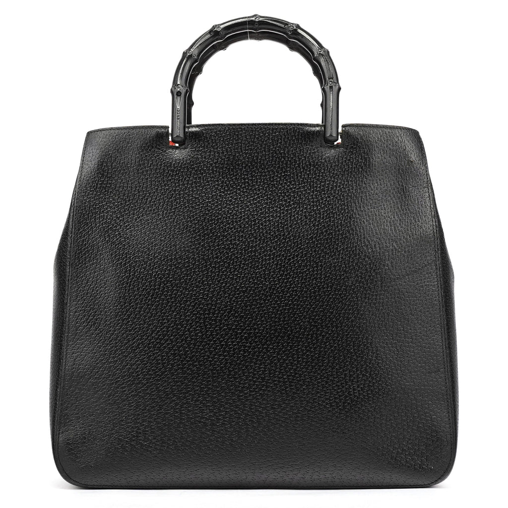 Black Leather Bamboo Tote Bag