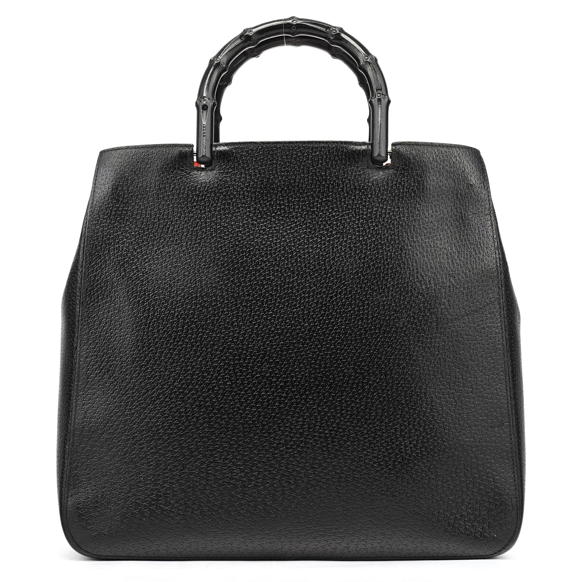 Black Leather Bamboo Tote Bag