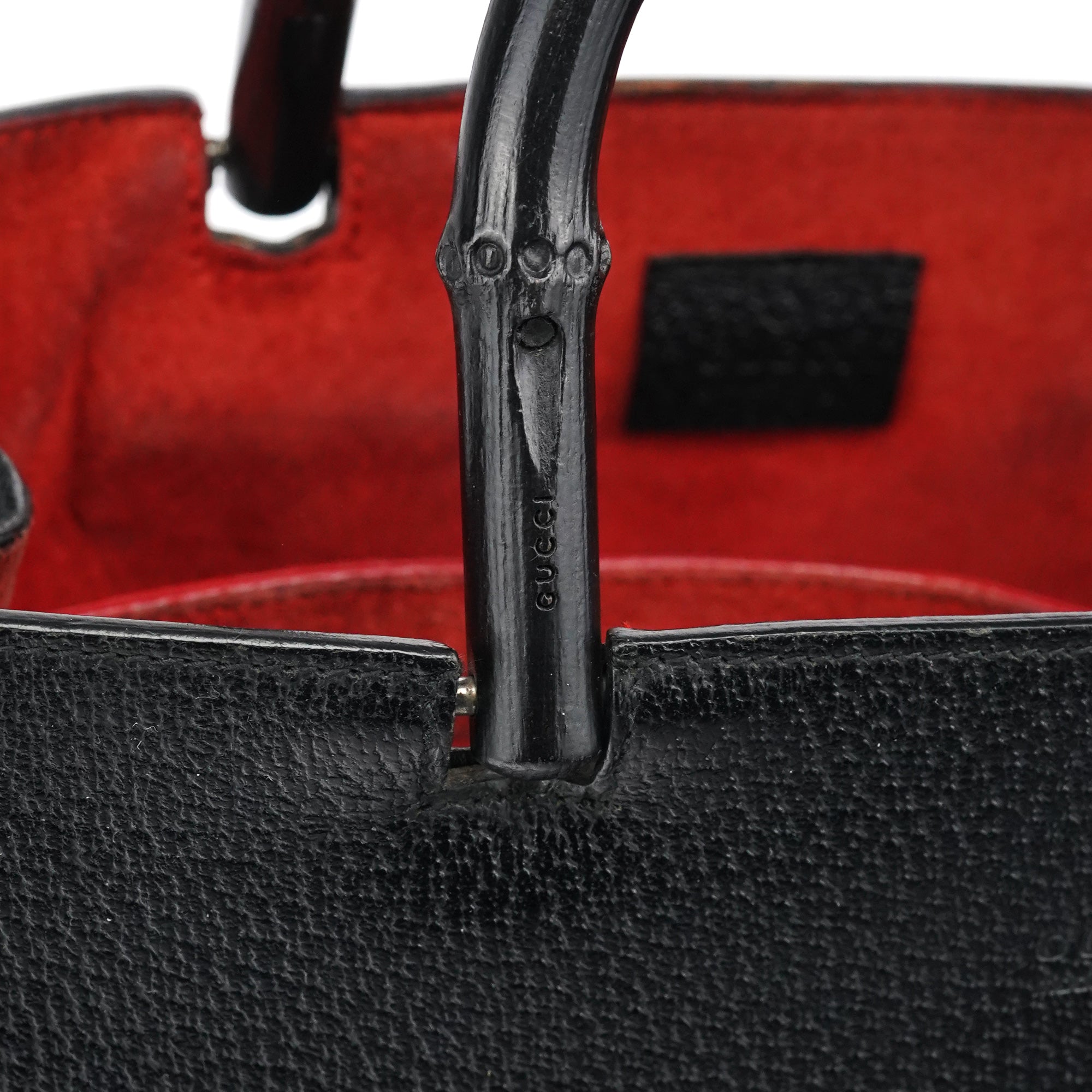 Black Leather Bamboo Tote Bag