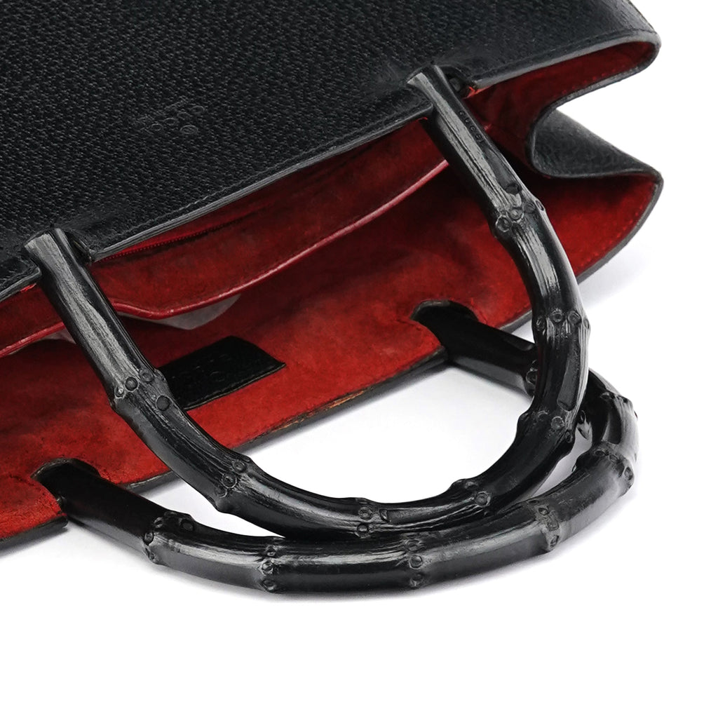 Black Leather Bamboo Tote Bag