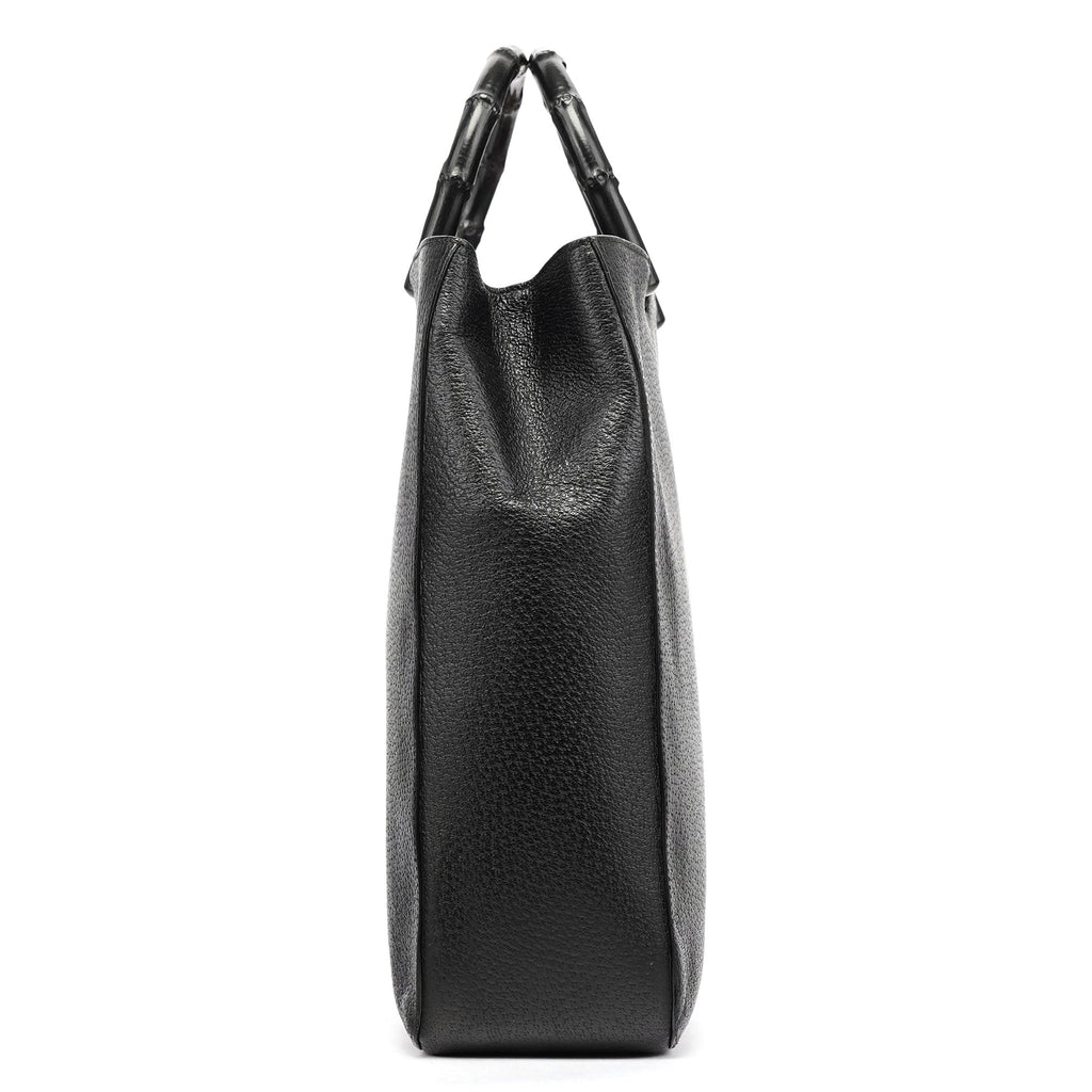 Black Leather Bamboo Tote Bag