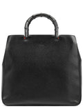 Black Leather Bamboo Tote Bag