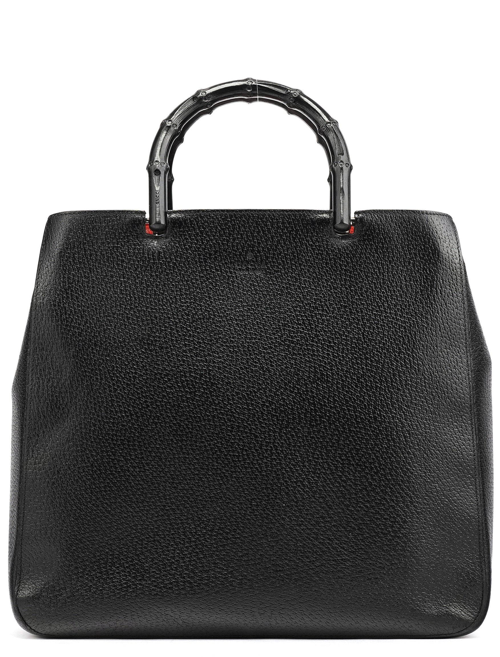 Black Leather Bamboo Tote Bag