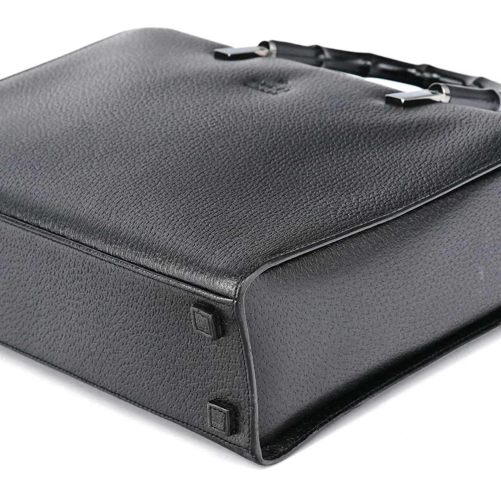 Black Leather Bamboo Tote Bag