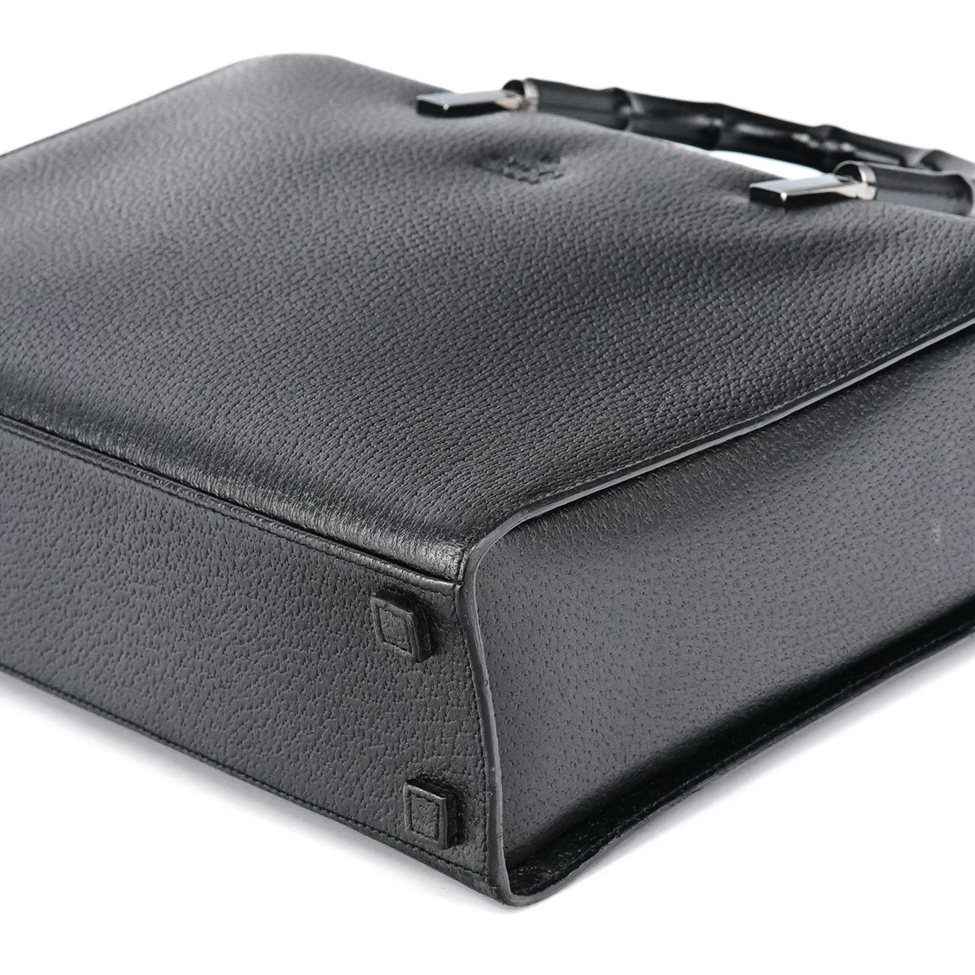 Black Leather Bamboo Tote Bag