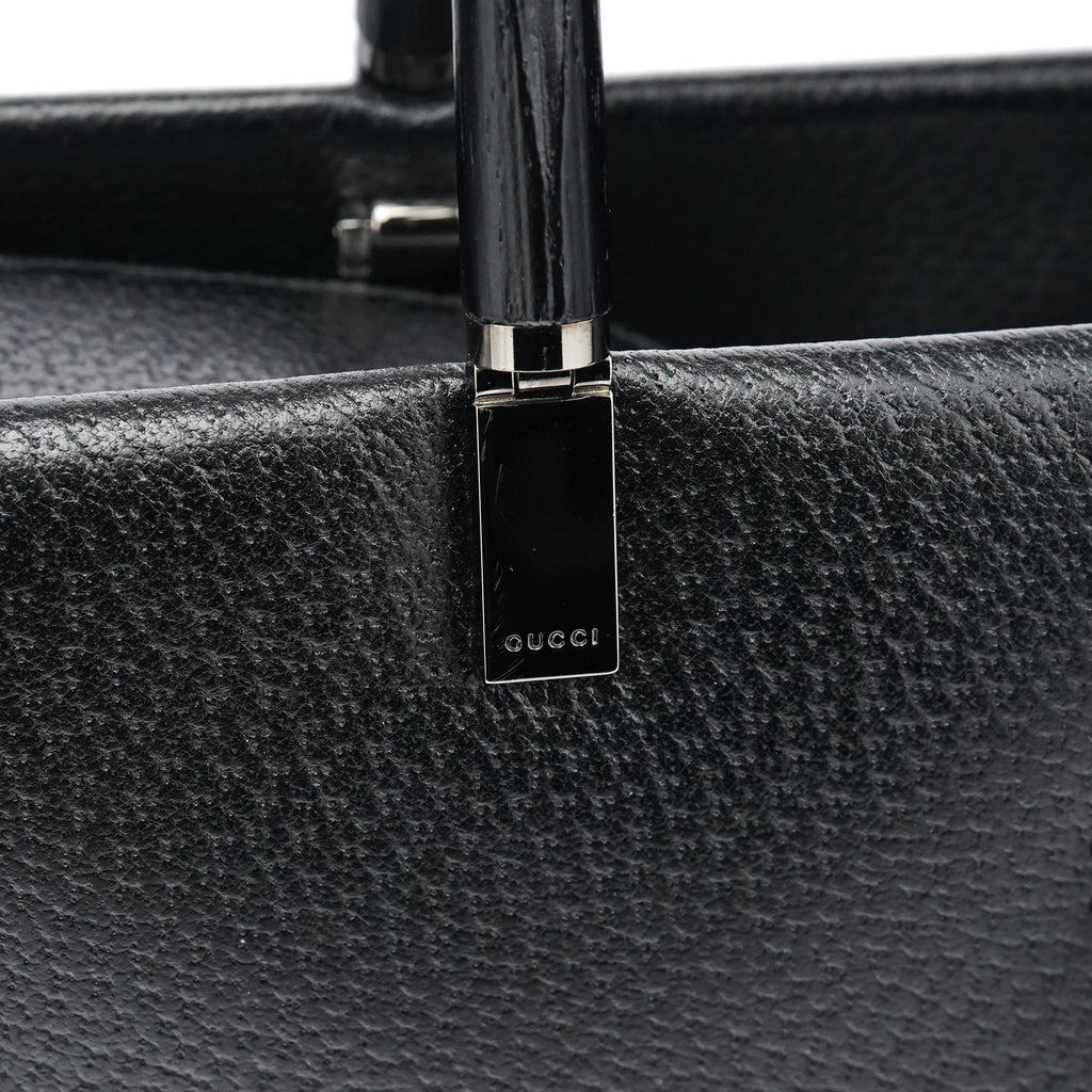 Black Leather Bamboo Tote Bag