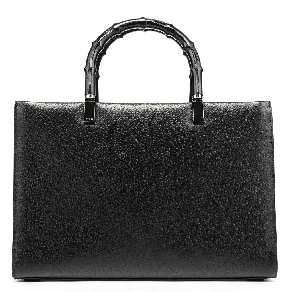 Black Leather Bamboo Tote Bag