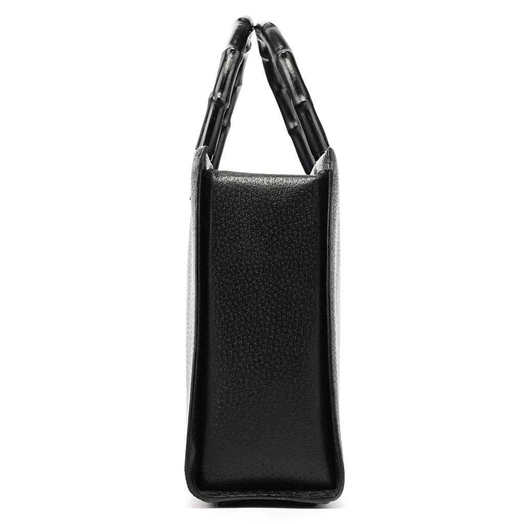 Black Leather Bamboo Tote Bag