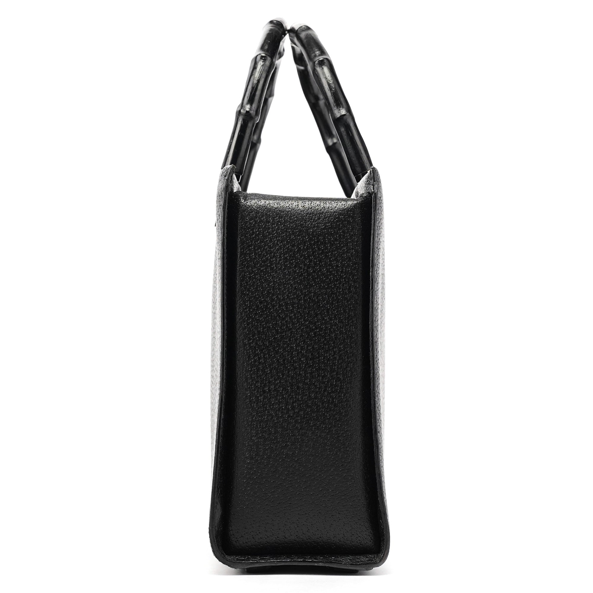 Black Leather Bamboo Tote Bag